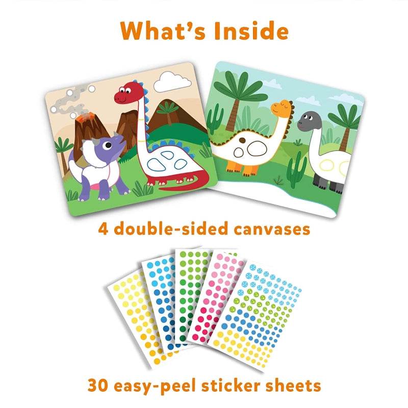 Skillmatics Dot it world of dinosaur craft kit for preschoolers with double-sided canvases and easy-peel sticker sheets