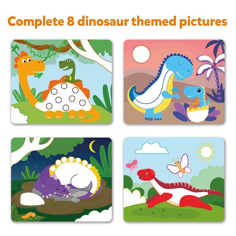 Dot it world of dinosaur craft kit for preschoolers with 8 colorful dinosaur themed pictures