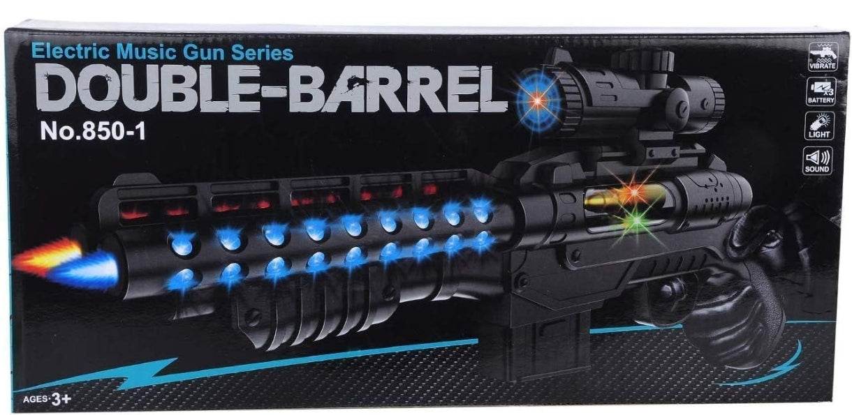 Double Barrel Electric Musical Gun Toy with LED Light & Thrilling Sound for Kids - T-Rex the toyland Sitamarhi