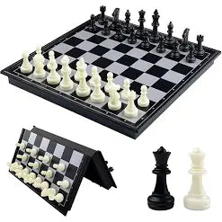Chess set with pieces and board on a black background