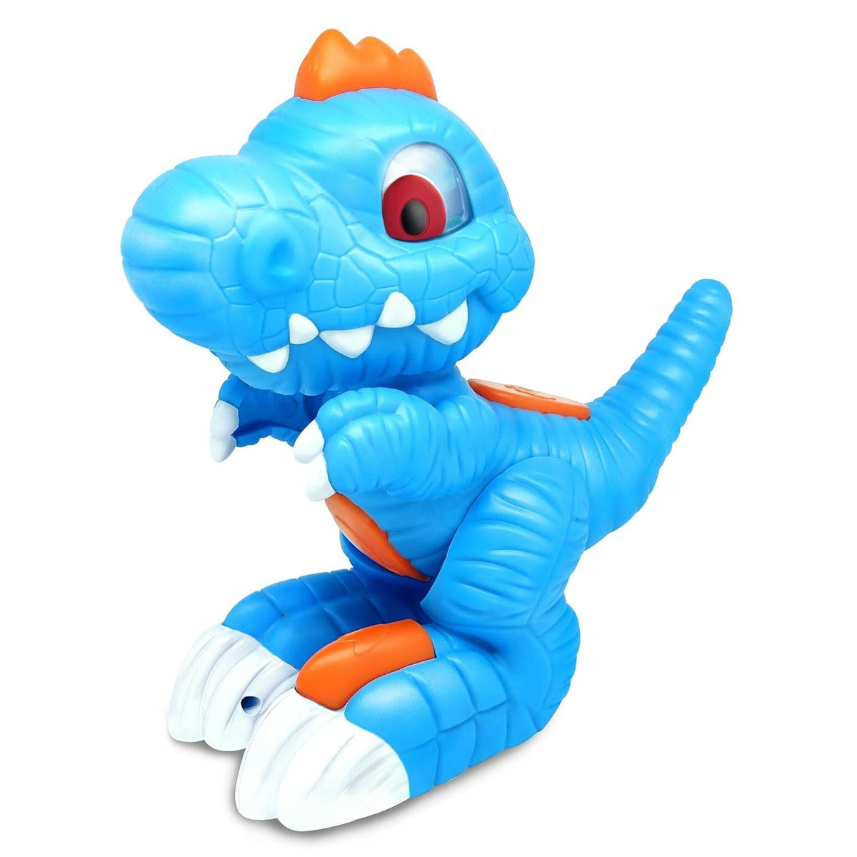 Blue T-Rex interactive cat toy that moves and entertains for playful cats