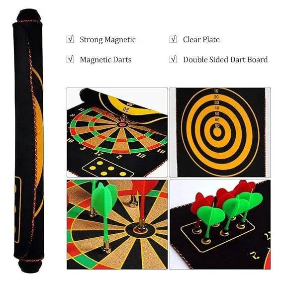 Dual-Sided Magnetic Dartboard – 12 Inch Black | Safe, Non-Pointed Darts for Kids and Adults | Includes 4 Magnetic Darts for Fun, Family-Friendly Play - T-Rex the toyland Sitamarhi