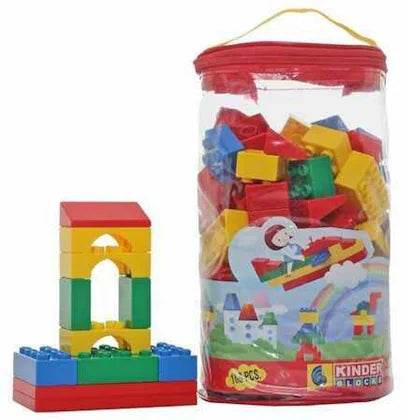 Educational building blocks for kids colorful plastic blocks in a clear carry bag with red top