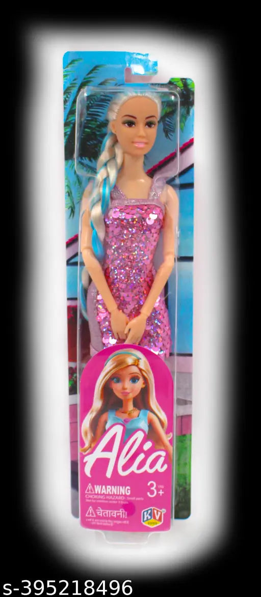 K.V. Toys Alia Doll Wearing Sparkly Dress and Braided Soft Hair, Pair of Heels | Moveable Body Parts | Perfect for Kids Aged 3 and Above (Any Color)7077 Alia