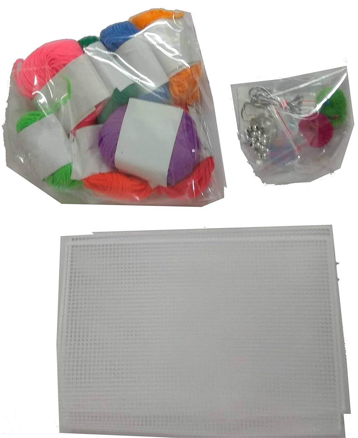 Ekta cross stitch craft kit for girls with colorful yarns, beads, and white plastic canvas for DIY projects