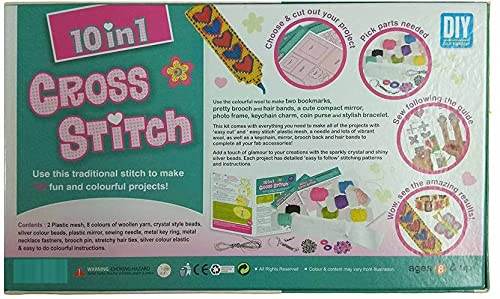 Ekta 10 in 1 cross stitch craft kit for girls with colorful thread and DIY project instructions