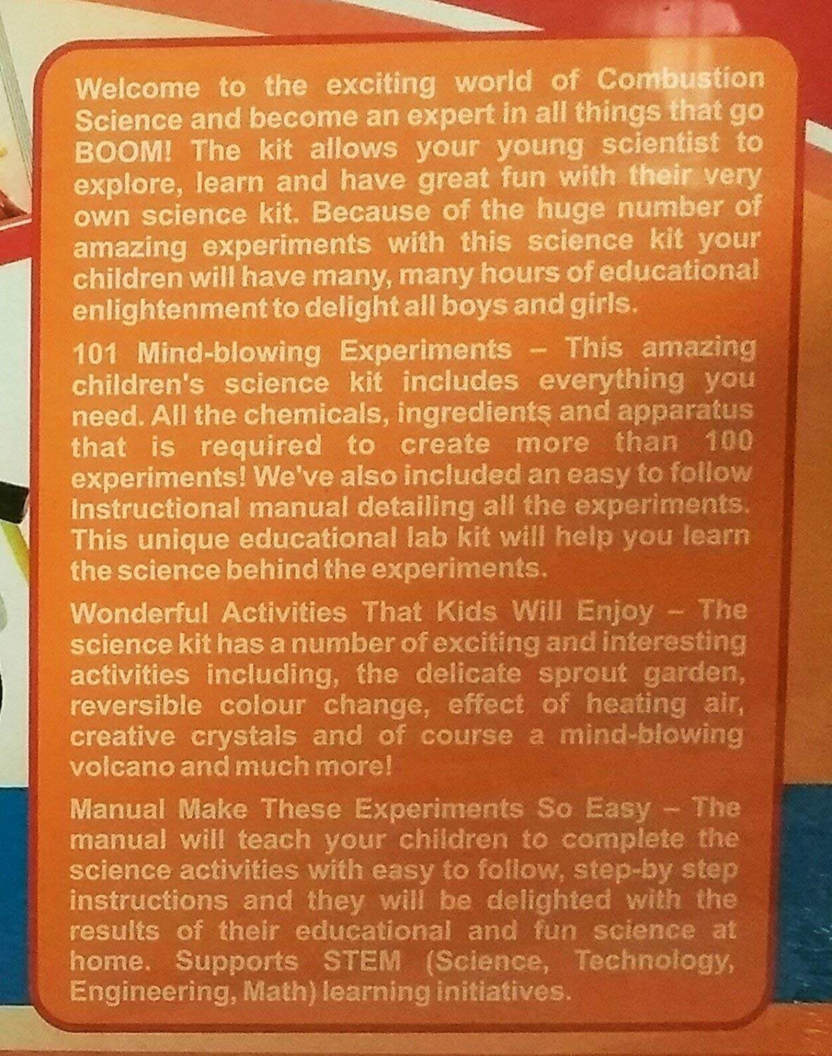 Fun science experiments kit box with detailed description of 101 experiments and STEM learning activities