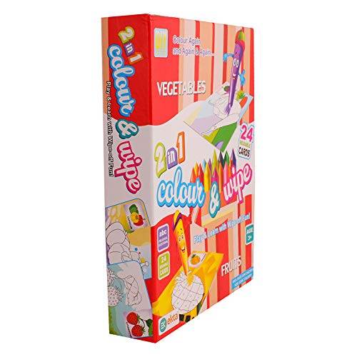 Ekta reusable coloring activity set for kids with 24 vegetable and fruit cards and wipe markers