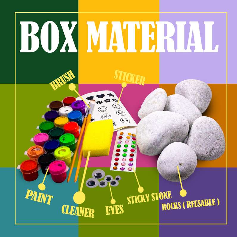 Rock painting kit for kids with paints, brushes, cleaner, stickers, eyes, and reusable rocks by T-Rex the toyland Sitamarhi