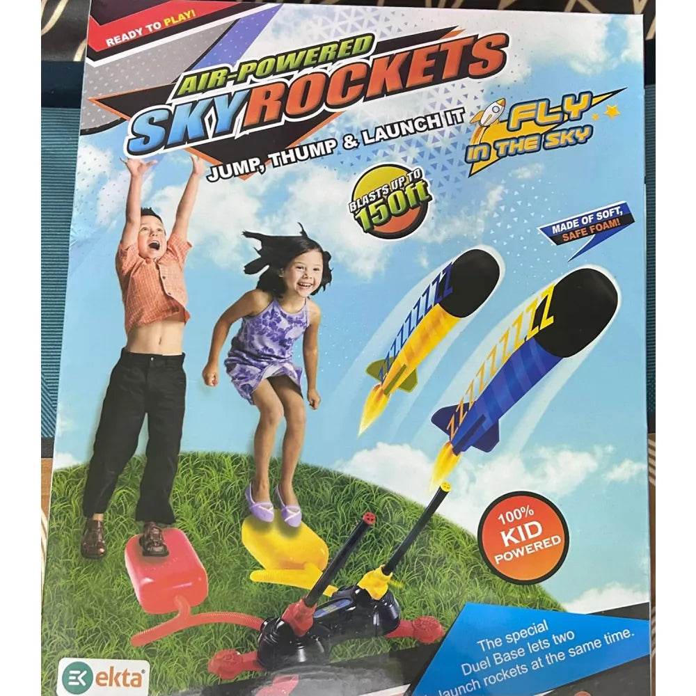 Air-powered Sky Rockets in yellow and blue for kids ages 5-10, perfect for fun outdoor play