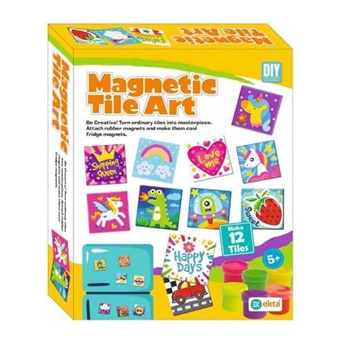 Magnetic tile art kit for kids with colorful DIY tiles featuring fun designs and playdough
