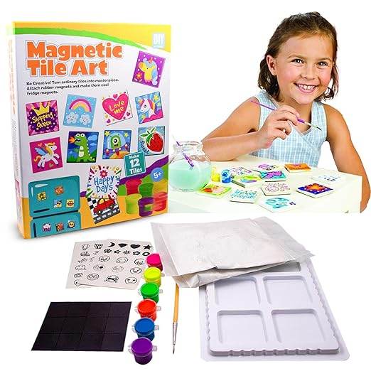 Magnetic tile art kit for kids with colorful paints, brush, and creative tile designs by T-Rex the toyland Sitamarhi