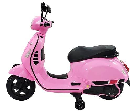 Pink ride-on electric scooter for kids with realistic design and comfortable seat