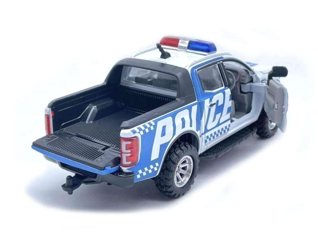 Blue police pickup truck toy with open door and detailed police decals from T-Rex the toyland Sitamarhi