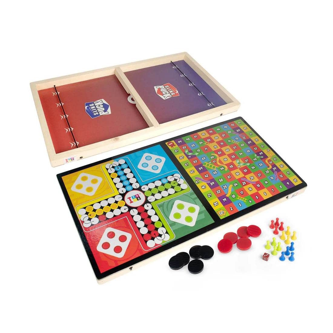 Itoys fastest finger first game board set with colorful playing pieces and dice in wooden case
