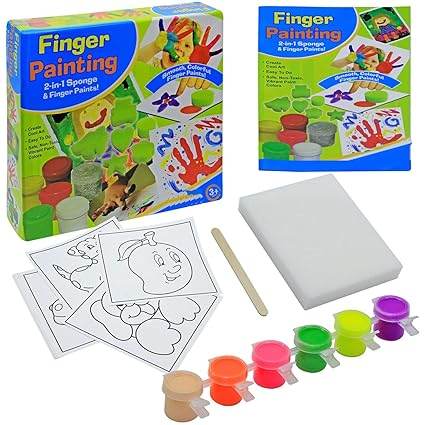 Ekta finger painting kit for kids with 2-in-1 sponge, finger paints, coloring sheets, and stick