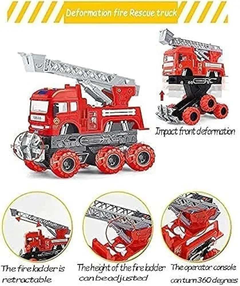 Deformation fire truck fire trucks in red plastic with adjustable ladder and 360-degree operator console