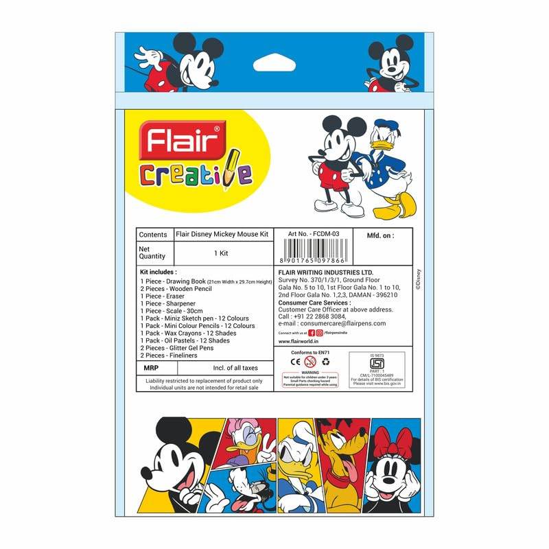 Flair kit Mickey Mouse Disney creative gift set featuring drawing book, pencils, crayons, and eraser