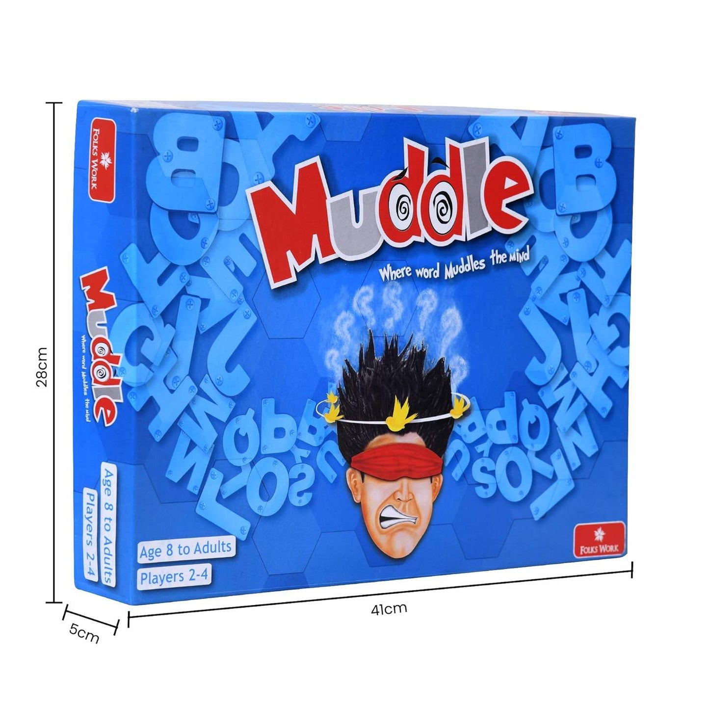 Muddle board game for kids by Folks work with colorful letters and fun box design for ages 8 to adults
