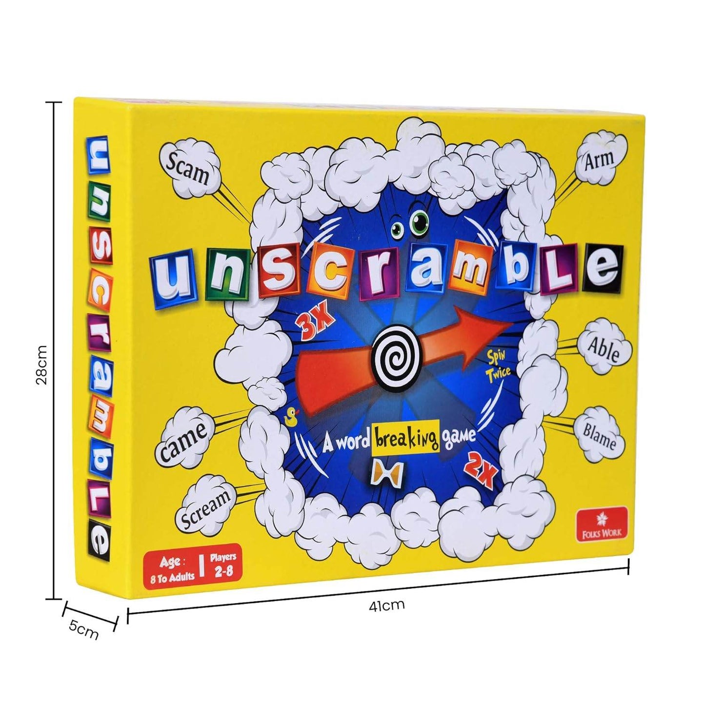 Unscramble board game for kids by Folks Work with colorful letter tiles and word puzzle theme