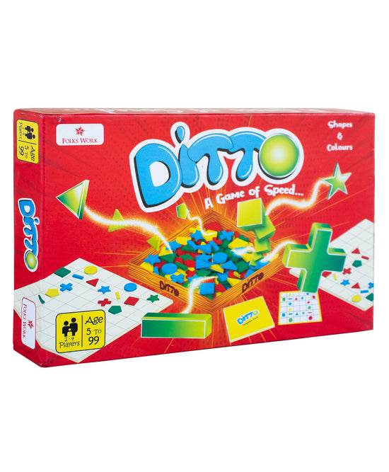 Ditto color and shape game by Folks Work with colorful shapes and cards for ages 5 to 99