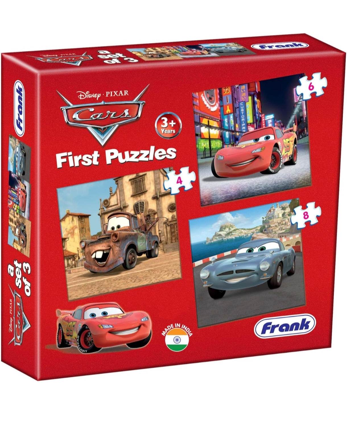 Disney cartoon puzzles for 3 year olds featuring Pixar Cars characters with 4, 6, and 8 pieces
