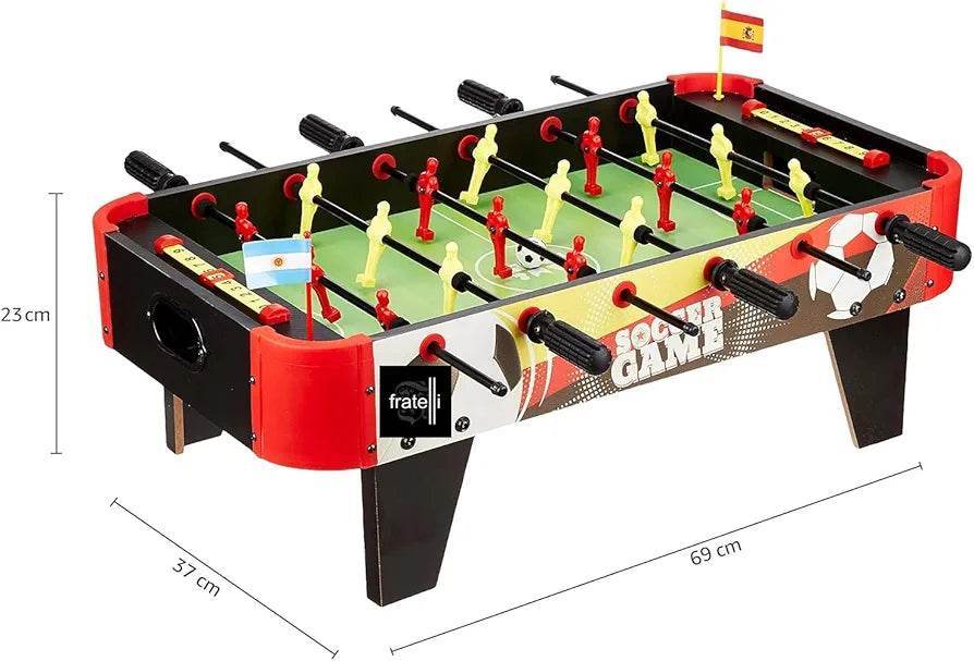 Small foosball football board by T-Rex the toyland Sitamarhi with red and black design and yellow and red players