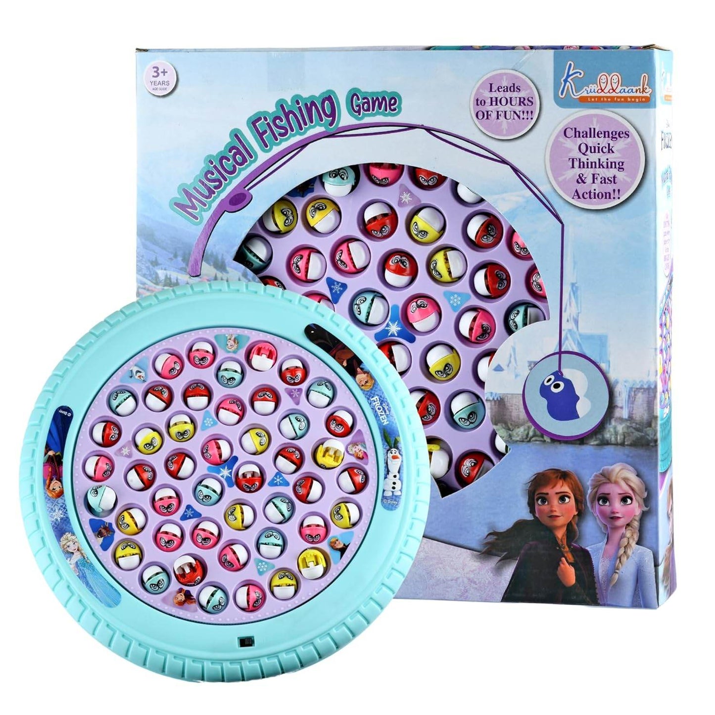 Frozen Kids Musical Fishing Game Fish Catching Board Game Toy 45 Fishes with Big Round Pond & 4 Fish Catching Sticks for Kids (Frozen) - T-Rex the toyland Sitamarhi
