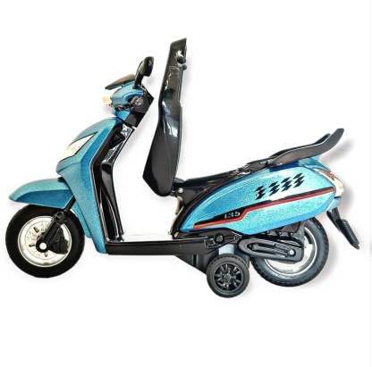 Blue pull back scooty toy for kids with black seat and training wheels by T-Rex the toyland Sitamarhi