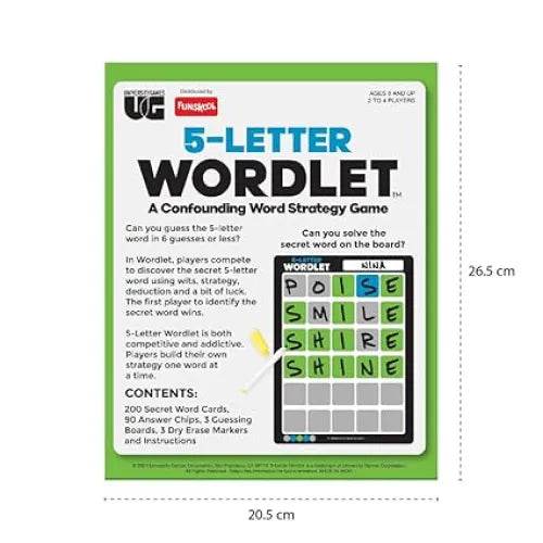 5 Letter Wordlet board game in green for players 8 years and up, featuring word guessing action