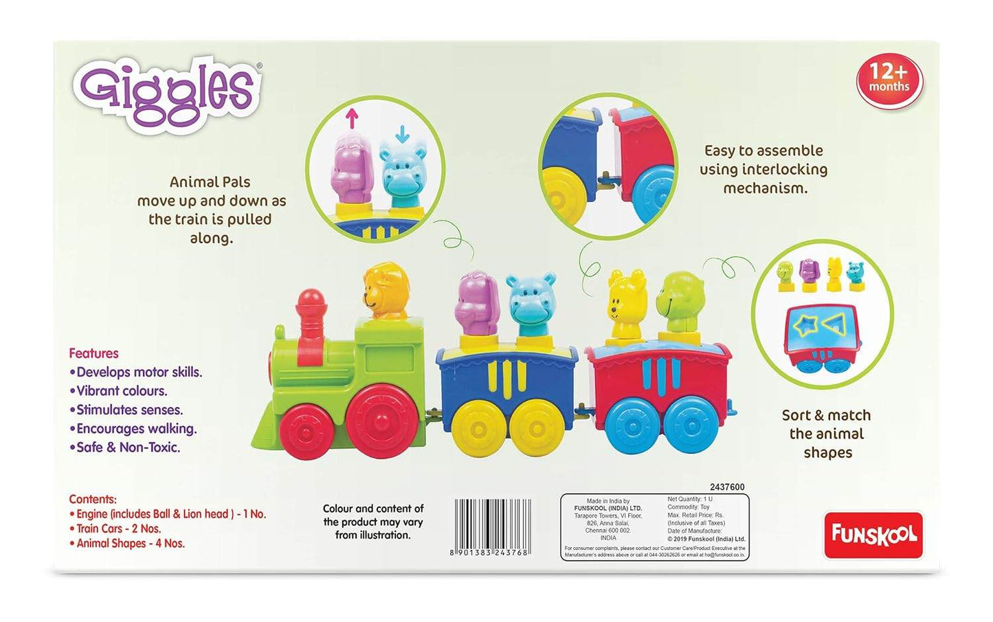Funskool animal pull along toy train with colorful animal pals on wheels for toddlers