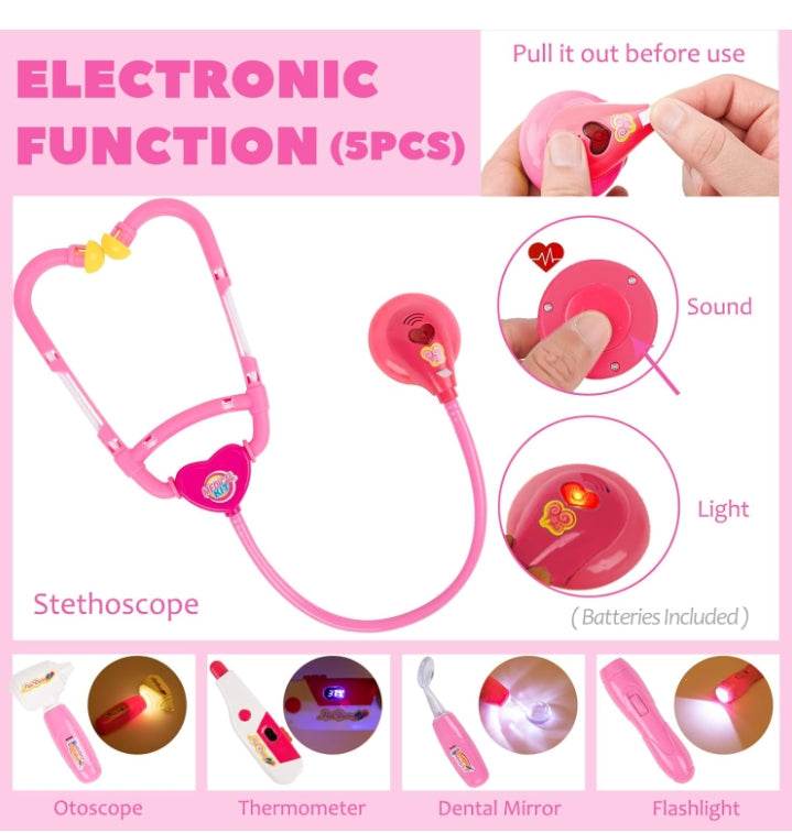 Doctor play set for kids with electronic stethoscope otoscope thermometer dental mirror and flashlight