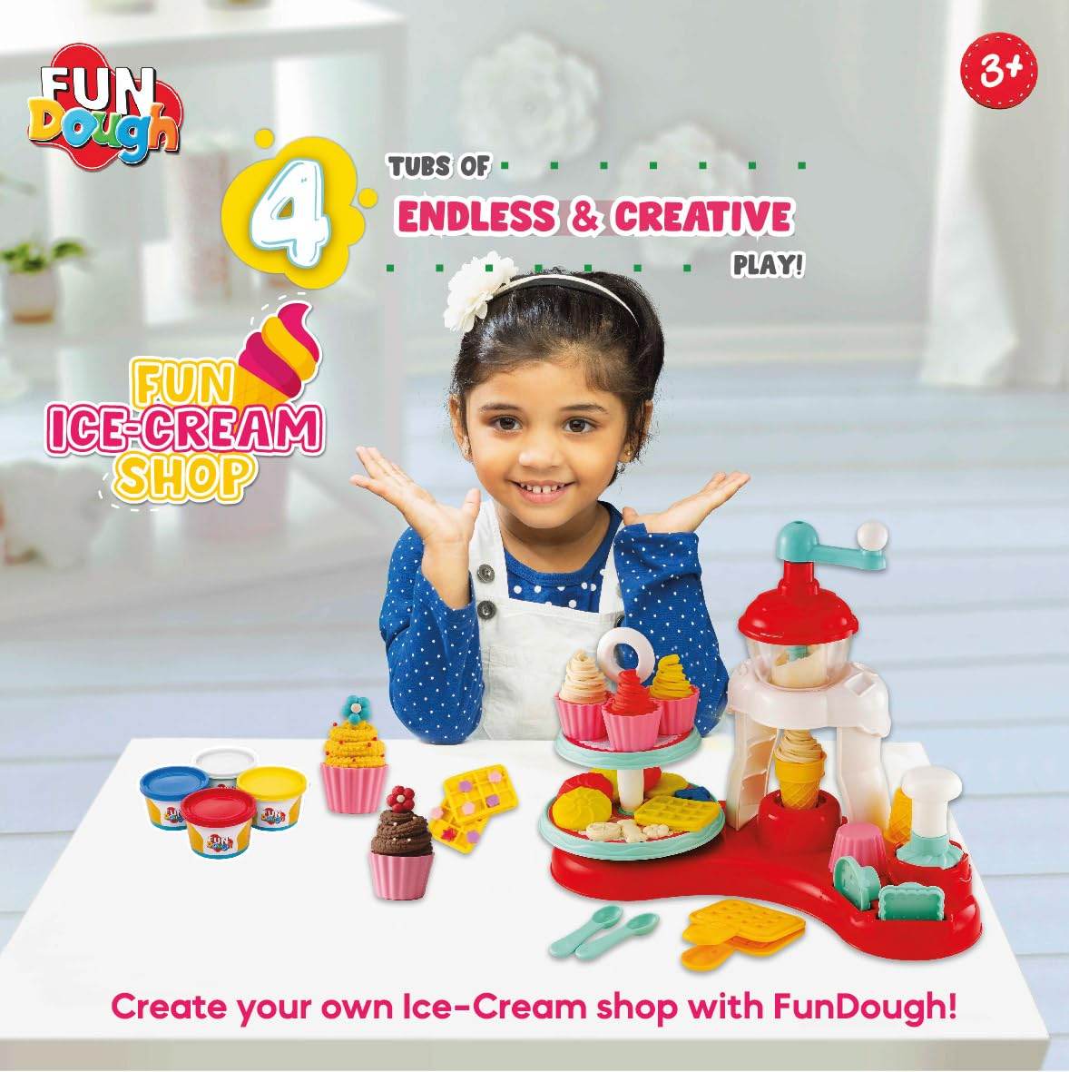 Funskool Fundough ice cream shop playset with colorful ice cream molds and accessories for creative play
