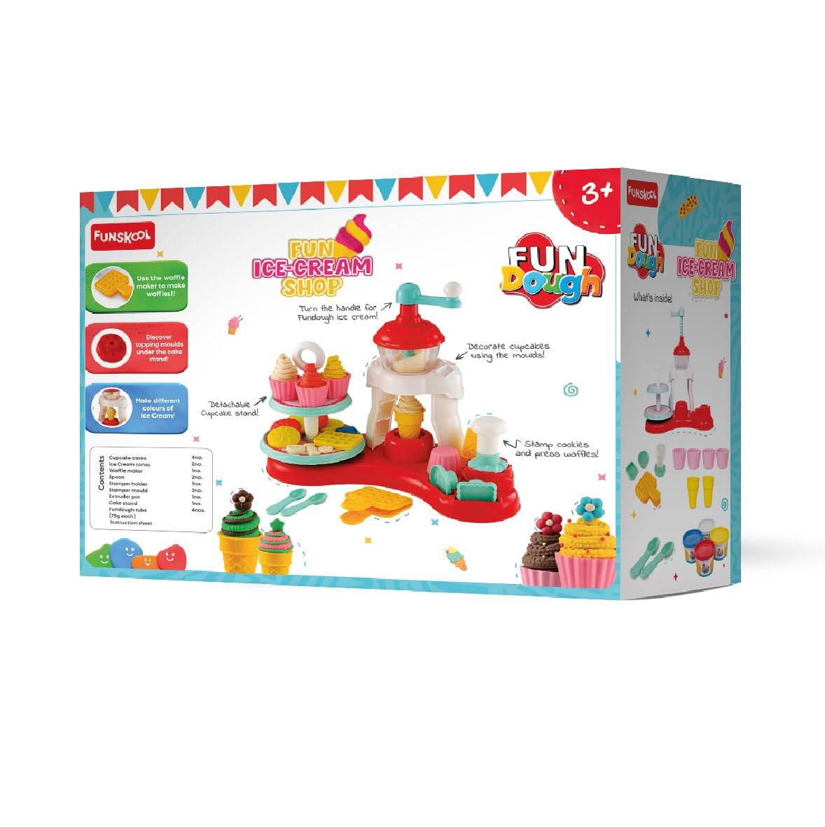 Funskool Fundough ice cream shop playset with colorful molds and tools for creative pretend play