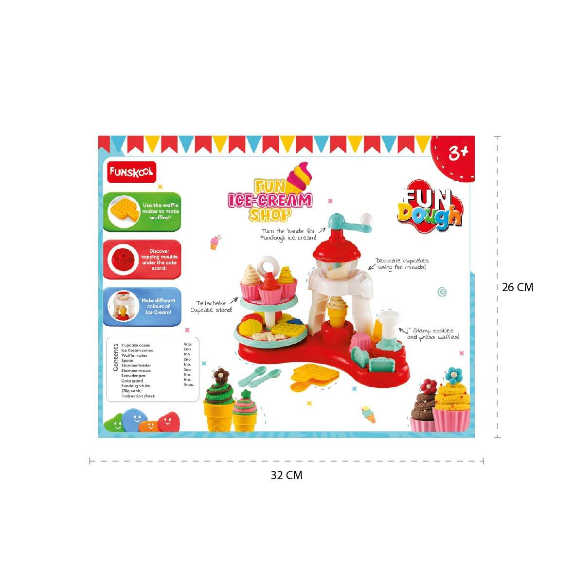 Funskool Fundough ice cream shop playset with colorful ice cream shapes and accessories for kids