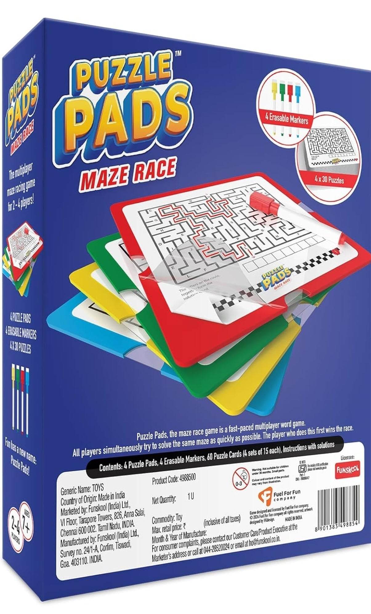 Funskool Puzzlepads Maze Race, Strategy Game, Board Game for kids, Adults, Families, Educational, Fun, 2 to 4 Players, Family Fun, Learning Activity Toy for Childrens, Gift Set for Kid, Ages 7+ Years - T-Rex the toyland Sitamarhi