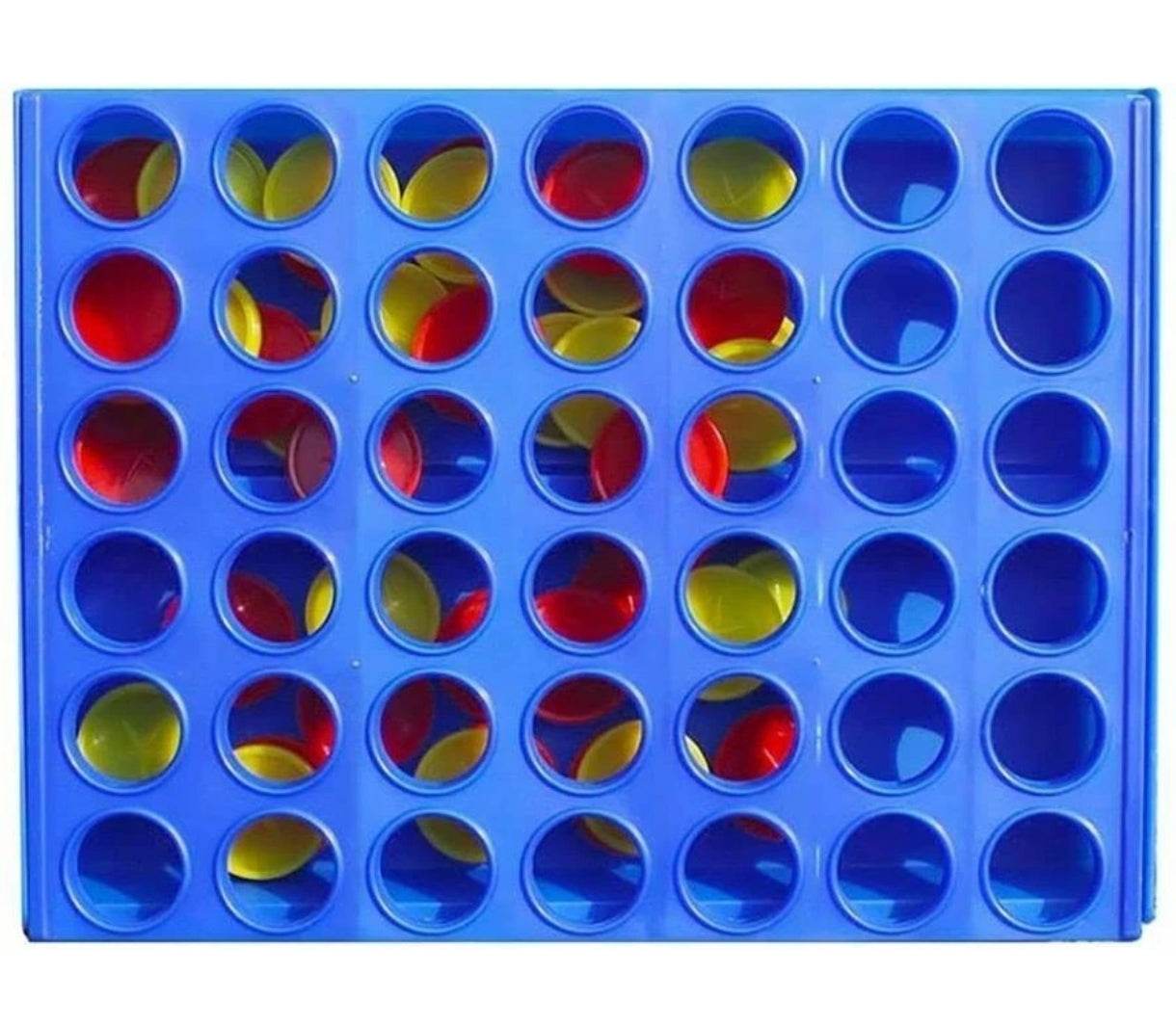 Funskool Strike 4 board game blue grid with red and yellow discs placed for gameplay