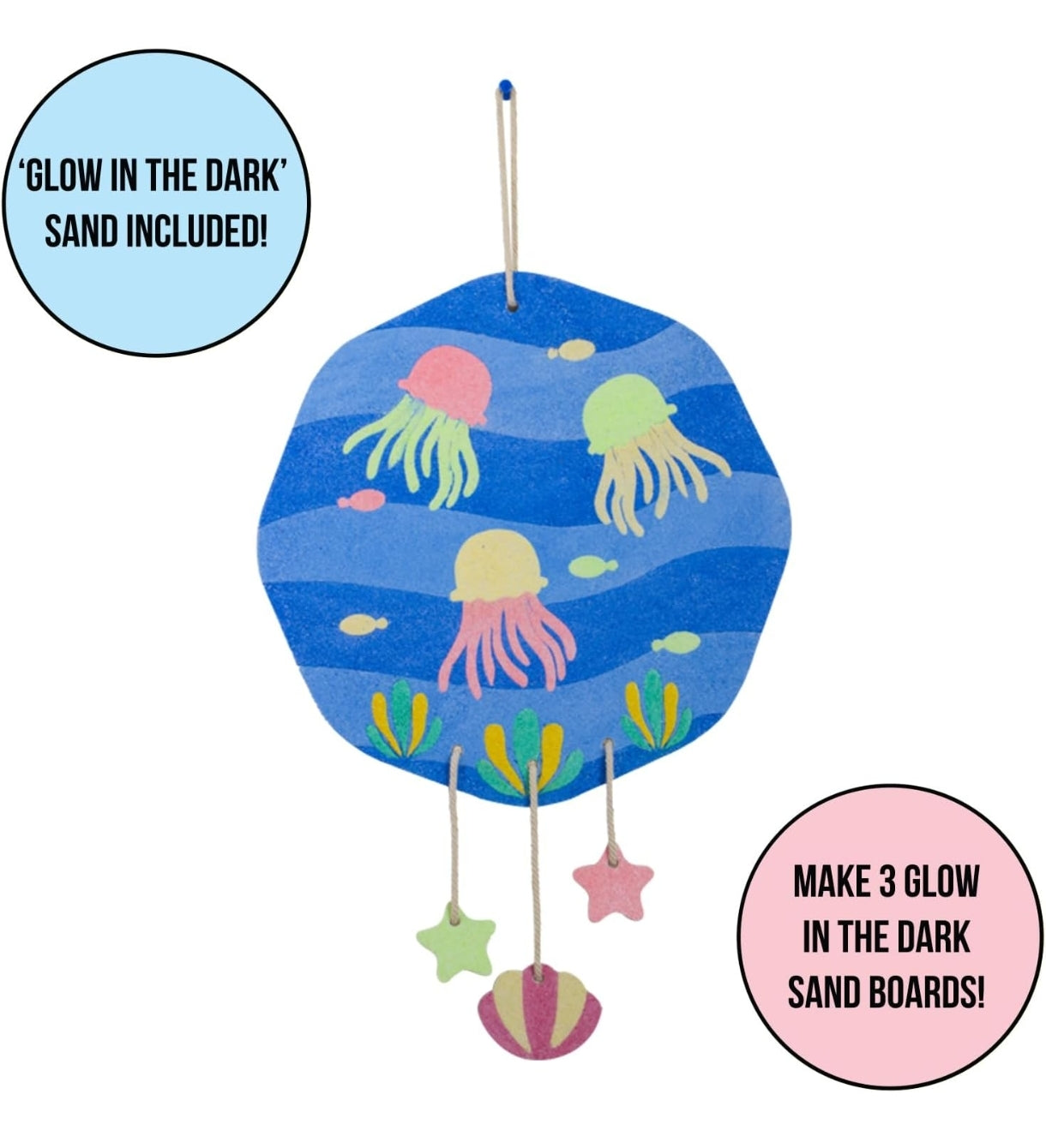 Funskool Twilight Treasures DIY craft set glowing jellyfish sand art board with hanging stars and shell