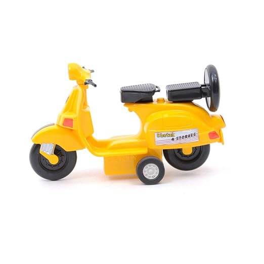 Yellow baby chetak pull back scooter toy with black seat and wheels by T-Rex the toyland Sitamarhi