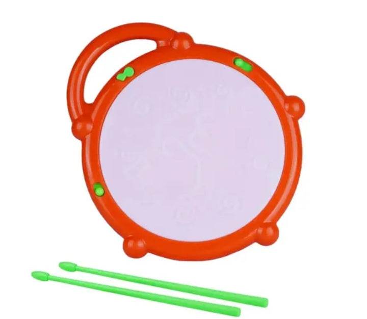 Kriddaank Spiderman musical drum for kids with bright orange frame and green drumsticks