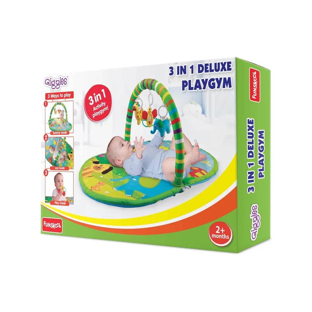 Giggles Funskool 3in1 Deluxe Playgym, Animal Printed Soft & Comfy Activity Mat for Tummy Time, Fun & Development Toy for Babies, Infants, Multicolour, Gift Set for Kids, Age 2+ Months - T-Rex the toyland Sitamarhi