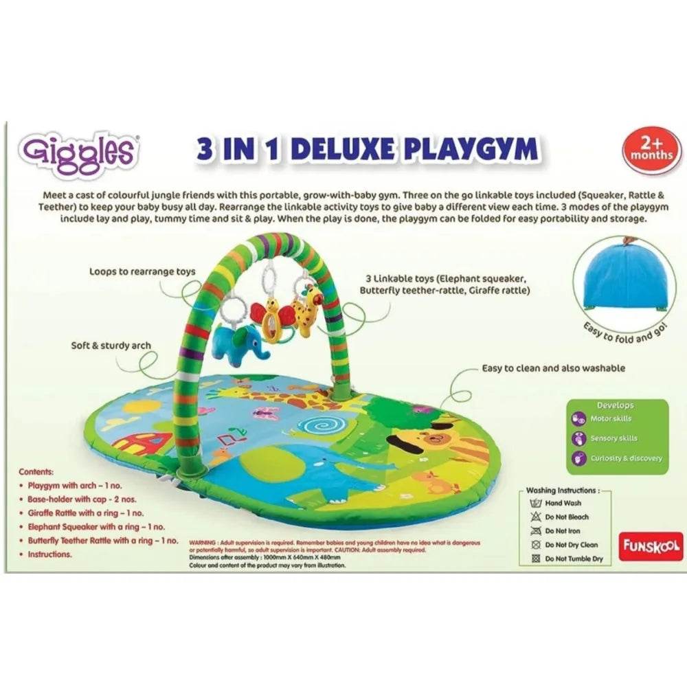 Giggles Funskool 3in1 Deluxe Playgym, Animal Printed Soft & Comfy Activity Mat for Tummy Time, Fun & Development Toy for Babies, Infants, Multicolour, Gift Set for Kids, Age 2+ Months - T-Rex the toyland Sitamarhi
