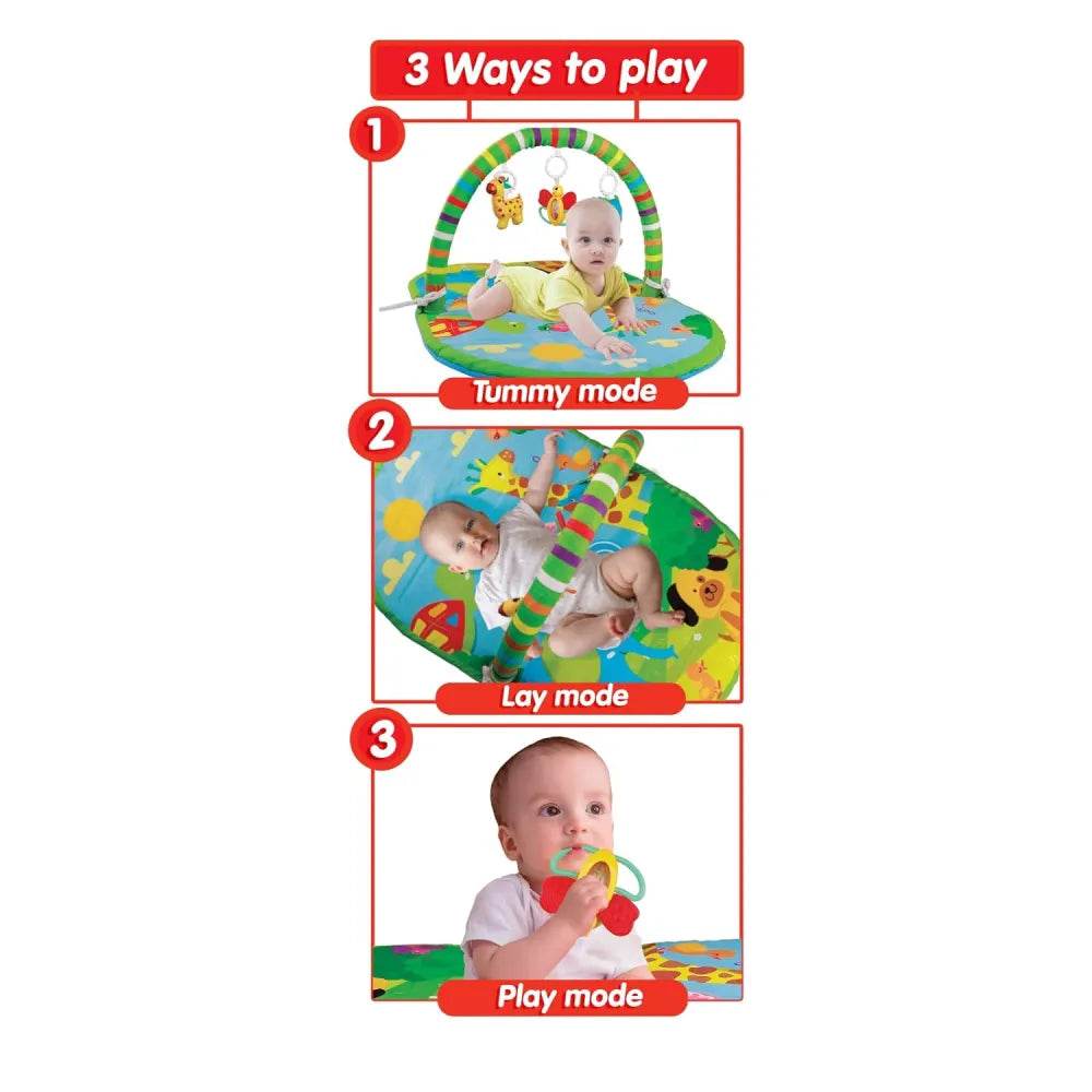 Giggles Funskool 3in1 Deluxe Playgym, Animal Printed Soft & Comfy Activity Mat for Tummy Time, Fun & Development Toy for Babies, Infants, Multicolour, Gift Set for Kids, Age 2+ Months - T-Rex the toyland Sitamarhi