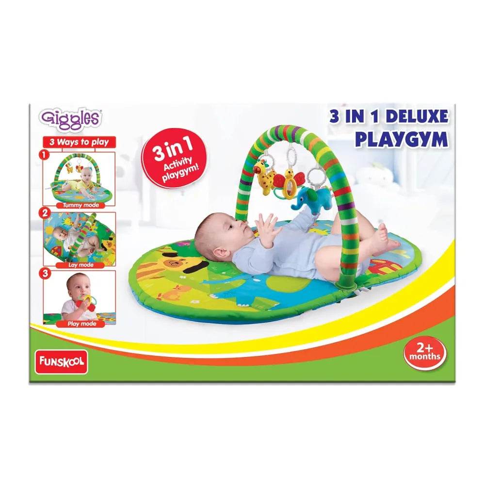 Giggles Funskool 3in1 Deluxe Playgym, Animal Printed Soft & Comfy Activity Mat for Tummy Time, Fun & Development Toy for Babies, Infants, Multicolour, Gift Set for Kids, Age 2+ Months - T-Rex the toyland Sitamarhi