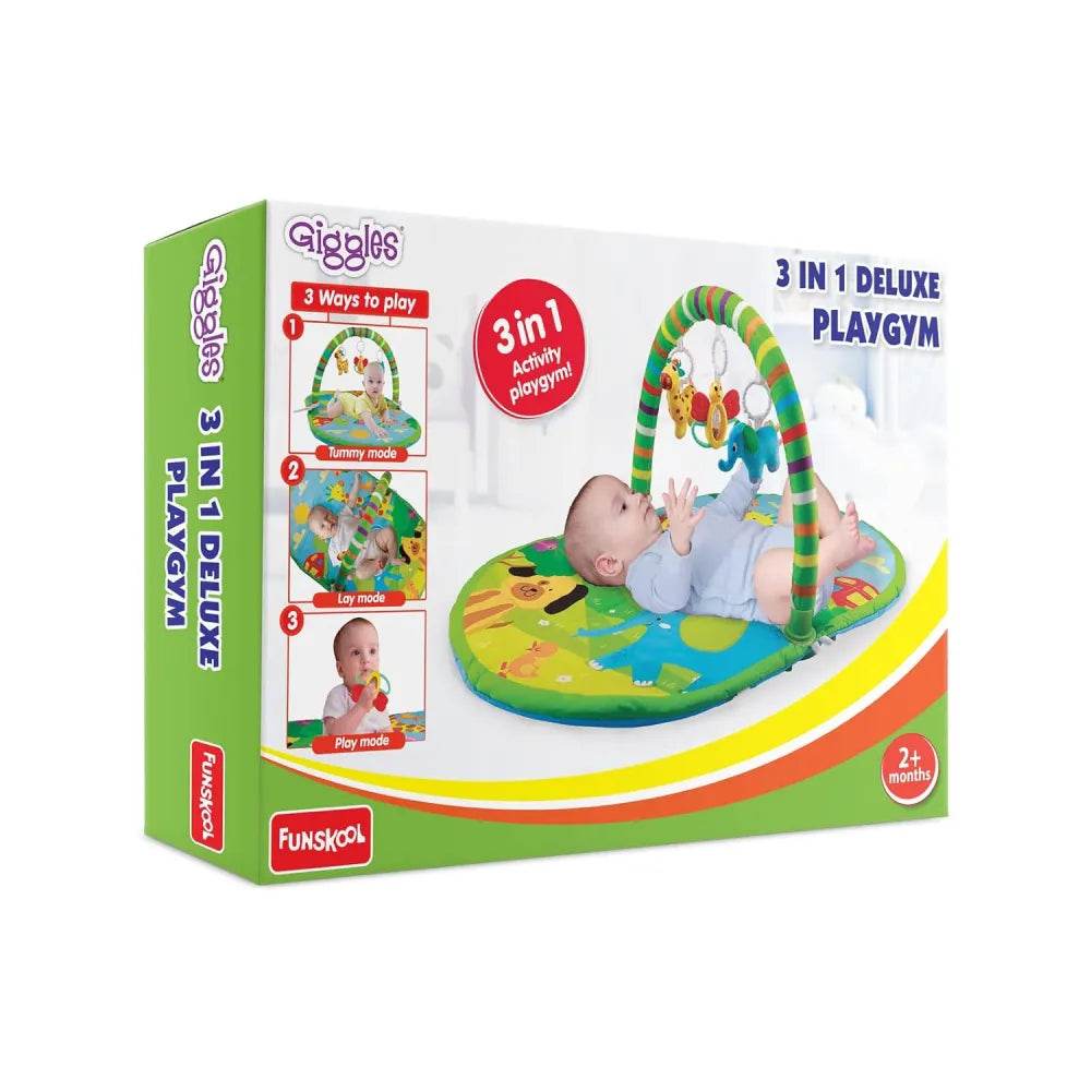 Giggles Funskool 3in1 Deluxe Playgym, Animal Printed Soft & Comfy Activity Mat for Tummy Time, Fun & Development Toy for Babies, Infants, Multicolour, Gift Set for Kids, Age 2+ Months - T-Rex the toyland Sitamarhi