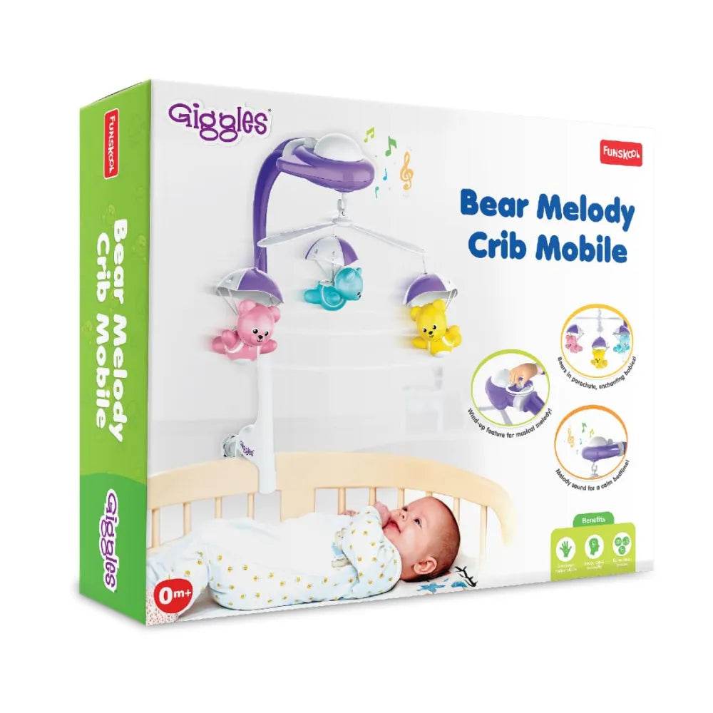 Giggles Funskool Bear Melody Crib Mobile, Soothing Music with Adorable Parachute Bears, Hanging Toy for Newborn Baby, Infants & Toddlers, Gift Set for Babies, Age 0+ Months - T-Rex the toyland Sitamarhi