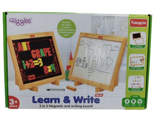 Giggles Funskool Learn N Write Slate, 2in1 Magnetic & Dry Erase Board for Kids, Includes Alphabet & Numbers, Encourages Learning & Development, Preschool Activity Set, Gift Set for Kid, Ages 3+ Years - T-Rex the toyland Sitamarhi