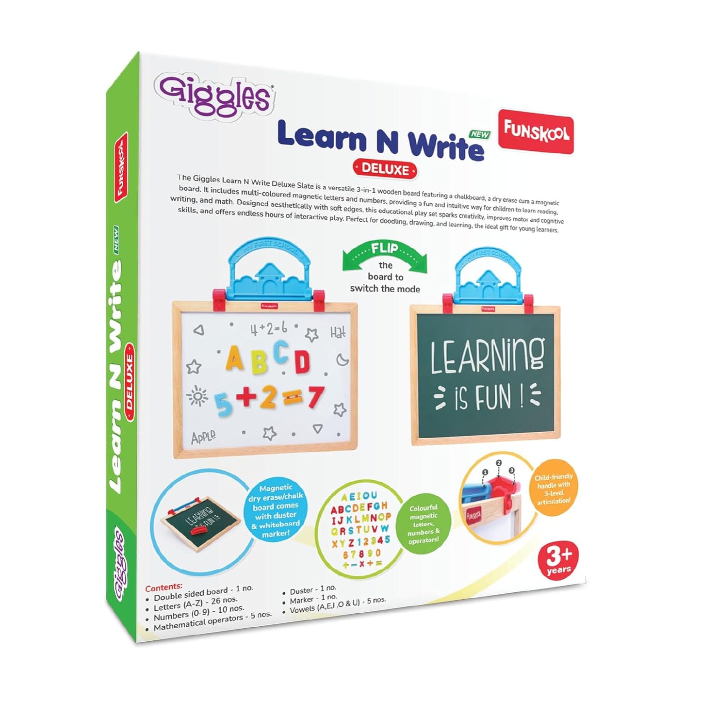 FunBlack slate for kids with dual-sided board for learning and drawing activities for 3 years and up