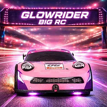 Pink remote control car with remote for kids, featuring vibrant lights and fast action