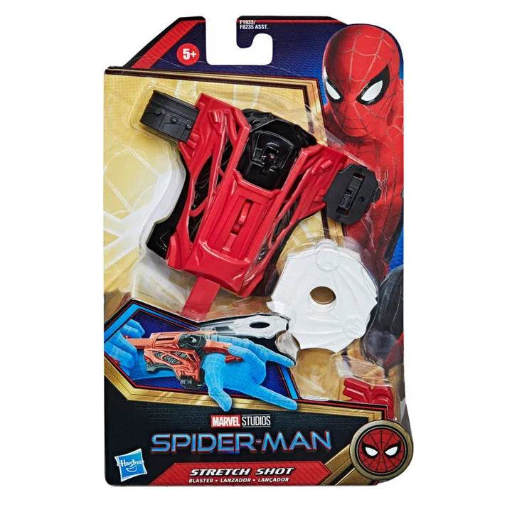 Marvel Spiderman movie blaster for kids with red and black stretch shot design in packaging